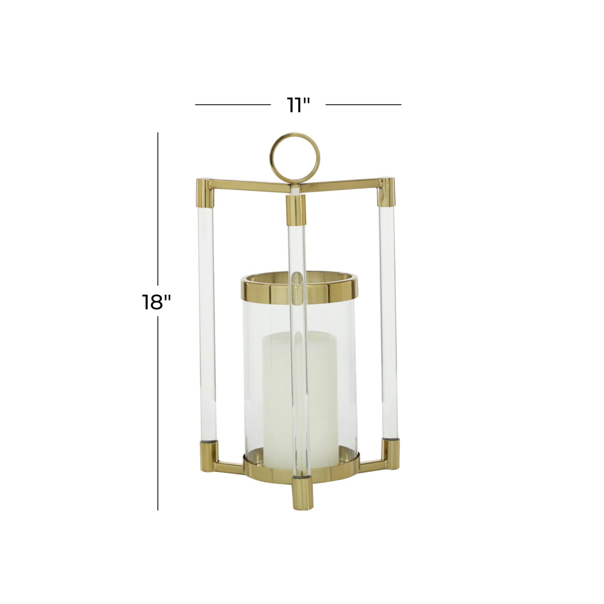 Gold Stainless Steel Contemporary Lantern, 18" x 11" x 11"